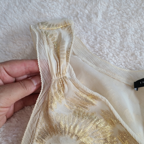 Cream and Metallic Gold Layered Chiffon Blouse - S - Picture 5 of 12